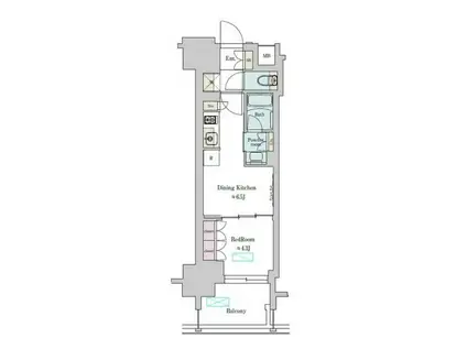 ブリリアイスト上野稲荷町(1DK/6階)の間取り写真