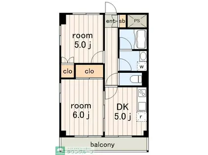 ラ・フォンテーヌ(2DK/2階)の間取り写真