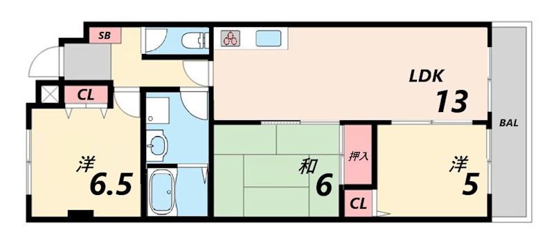 ブルー・エス(3LDK/6階)の間取り写真