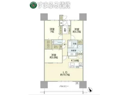 エルグランデ安城駅南(3LDK/8階)の間取り写真