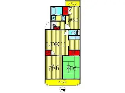 ジャスティス1番館(3LDK/2階)の間取り写真