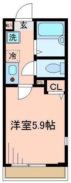 KAツルミ(1K/2階)の間取り写真