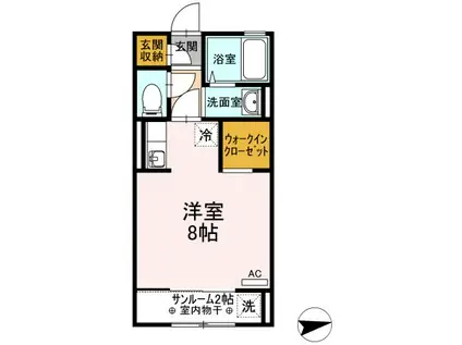 ヴィラパティオB(ワンルーム/2階)の間取り写真