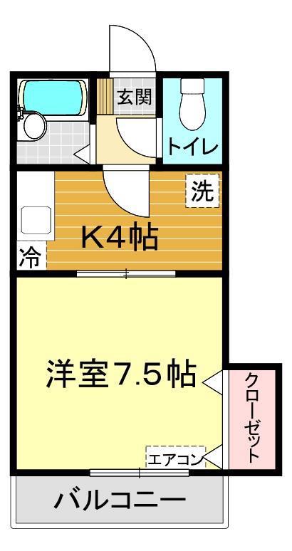ウェルス稗田A(1K/1階)の間取り写真