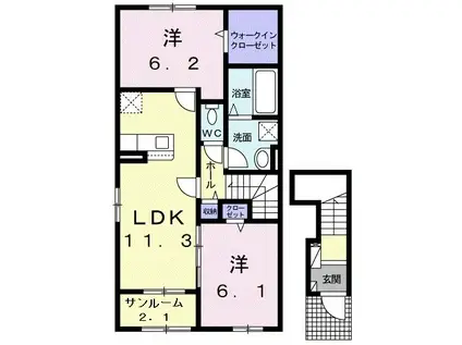 リバーサイドヒルズ I(2LDK/2階)の間取り写真