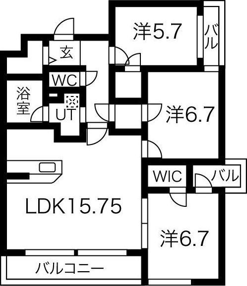 ユング城山(3LDK/2階)の間取り写真