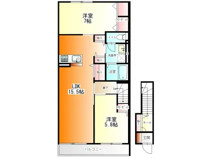 COCOON PALACE C(2LDK/2階)の間取り写真