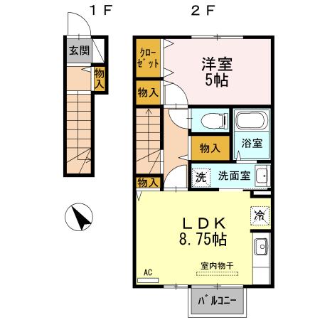 D-ROOMルフィー(1LDK/2階)の間取り写真