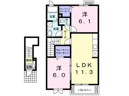オリザ潤 A(2LDK/2階)の間取り写真