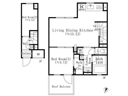 アスティーレ碑文谷 (2LDK/2階)の間取り写真