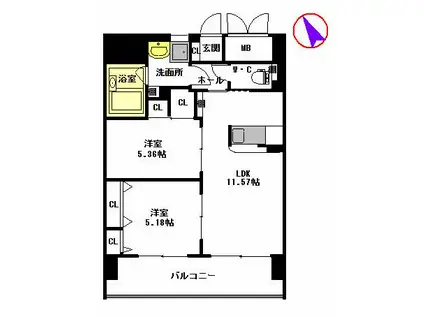 シャーメゾングランドソレイユ門司(2LDK/4階)の間取り写真