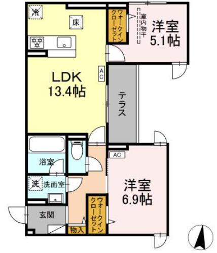 D PAINA 子母口 II(2LDK/1階)の間取り写真
