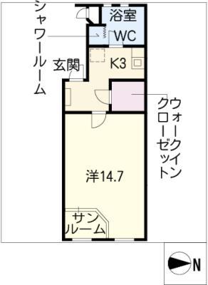藤ヴァレイII(1K/3階)の間取り写真