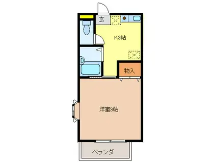 ミトラス名塚(1K/2階)の間取り写真