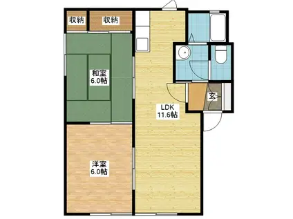 コスモスハイツA(2LDK/2階)の間取り写真
