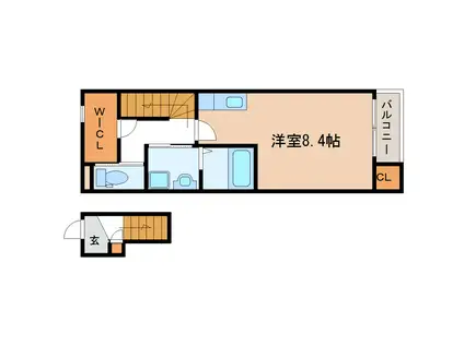 パル木ノ下 A棟(1K/2階)の間取り写真