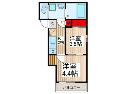 ヴェルヴェーヌ大宮(2K/1階)の間取り写真