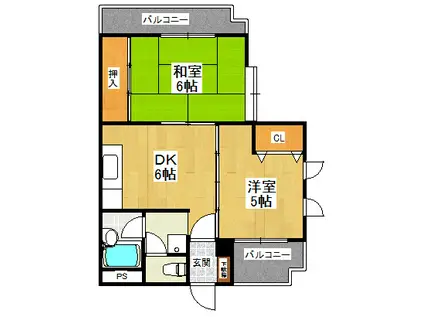 フローレンス西宮Ⅰ(2DK/1階)の間取り写真