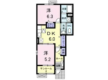 プランドール新庄I(2DK/1階)の間取り写真