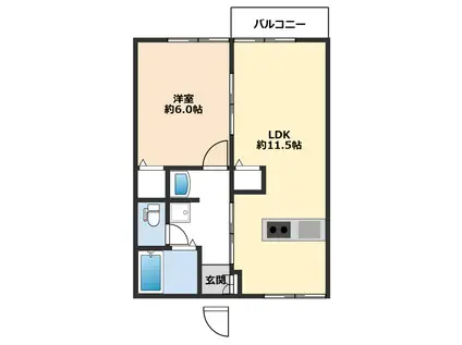 青木ハイツB(1LDK/2階)の間取り写真