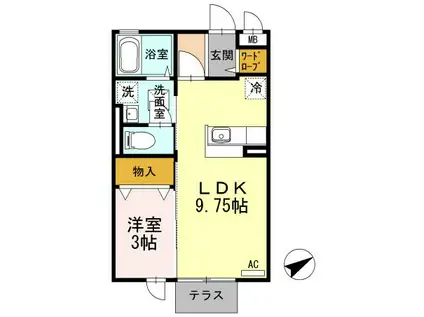 スリーエイト扇(1LDK/1階)の間取り写真