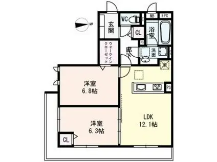 リーゾ北山(2LDK/1階)の間取り写真