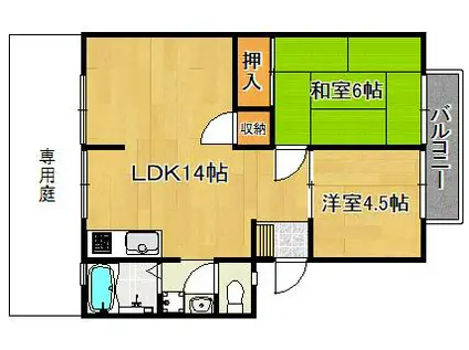 サンパレス粟殿(2LDK/1階)の間取り写真