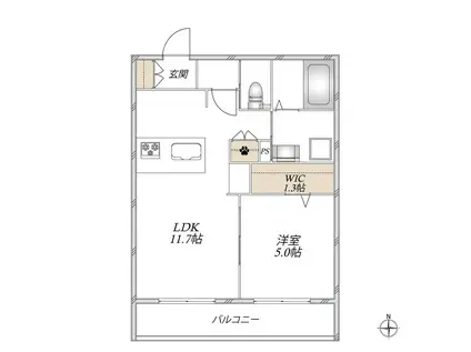 AL SOLE(1LDK/2階)の間取り写真