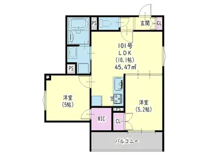 クリエオーレ誉田(2LDK/1階)の間取り写真