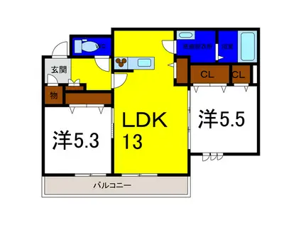 シャーメゾンフォーレ藍住(2LDK/3階)の間取り写真