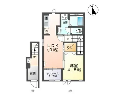 カナロアV(1LDK/2階)の間取り写真