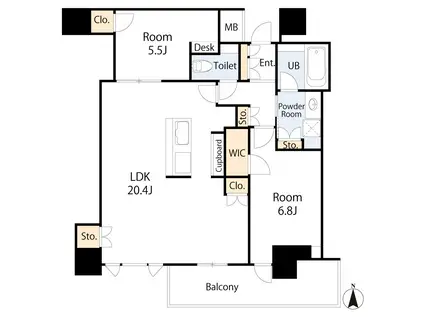 シエリアタワー千里中央(2LDK/34階)の間取り写真