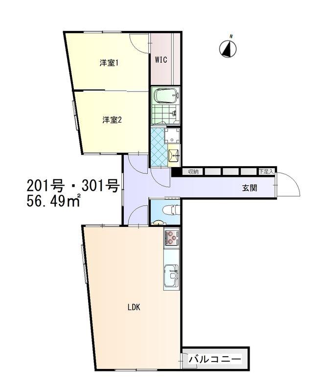 クロノス大濠(2LDK/2階)の間取り写真