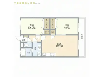 CASA乙津(2LDK/3階)の間取り写真