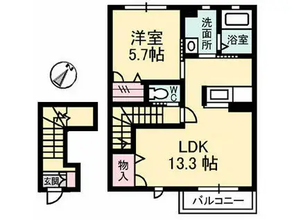 シャーメゾンアリエッタ(1LDK/2階)の間取り写真