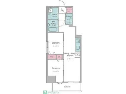 ドゥーエ入谷I(2LDK/7階)の間取り写真