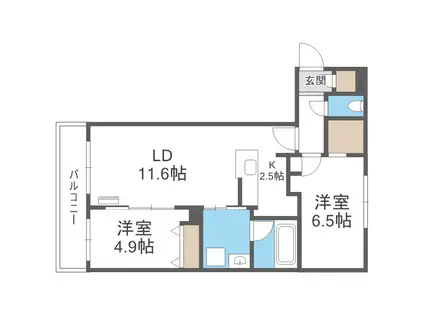 ラ・マナーナ旭山公園通(2LDK/3階)の間取り写真