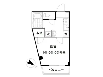 グリーンリーフ錦が丘(1K/2階)の間取り写真