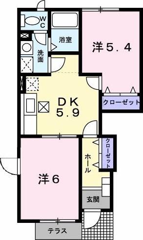 ウィンズヒル(2DK/1階)の間取り写真