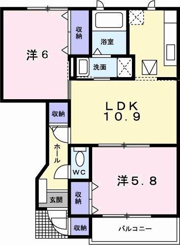 ジャスミンSOURI(2LDK/1階)の間取り写真