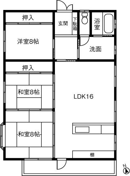 さくらビル(3LDK/2階)の間取り写真