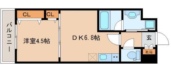 アスコット花京院(1DK/1階)の間取り写真