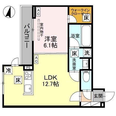 NOBLE RAFFINER北浦和(1LDK/1階)の間取り写真