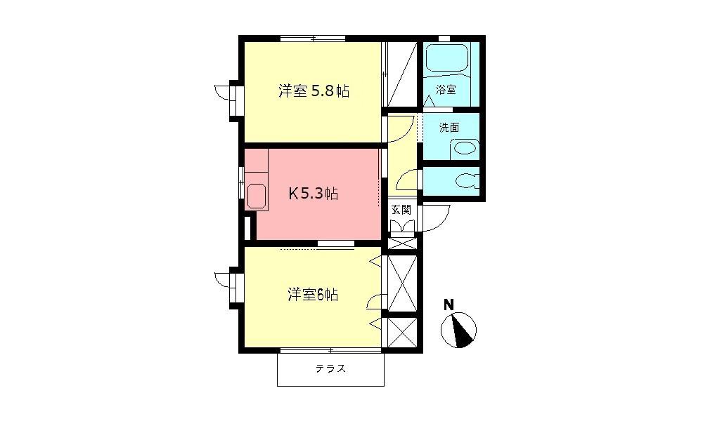 ベルデュールFⅠ(2DK/1階)の間取り写真
