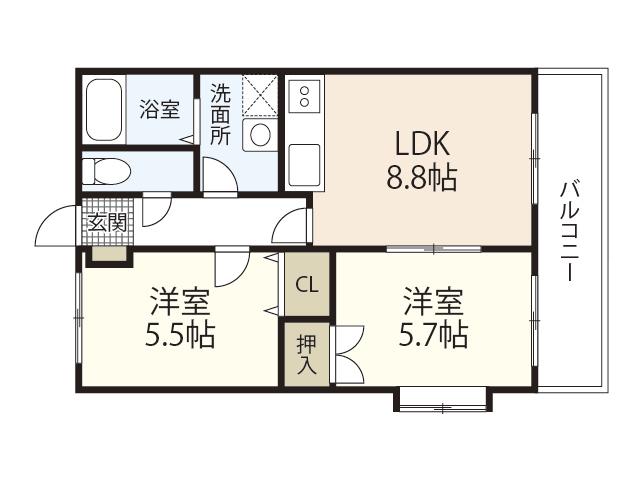 JRBハイツ室積(2LDK/3階)の間取り写真