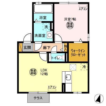 リビングタウンほたる野E(1LDK/1階)の間取り写真