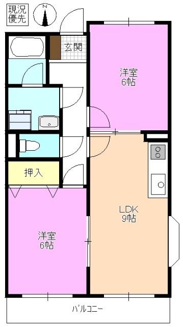 LIMPIAグランドパーク早川(2LDK/4階)の間取り写真