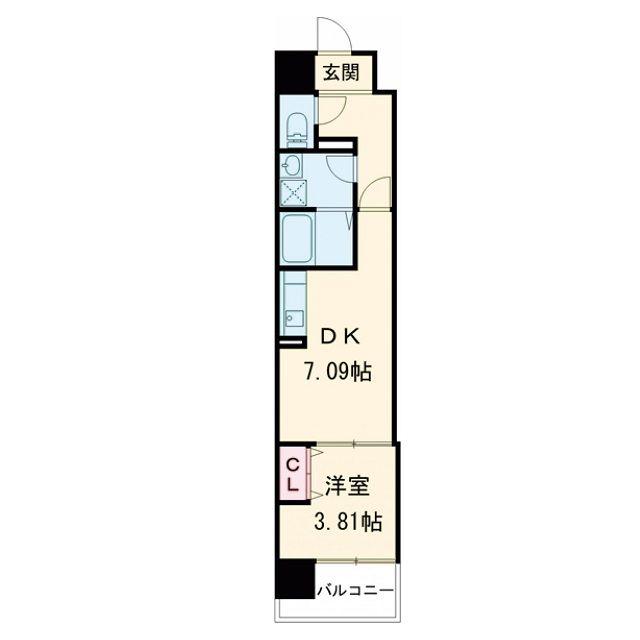 ALIVIS新町(1DK/4階)の間取り写真