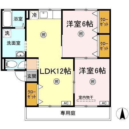 コスメティックスオオフク F棟(2LDK/1階)の間取り写真