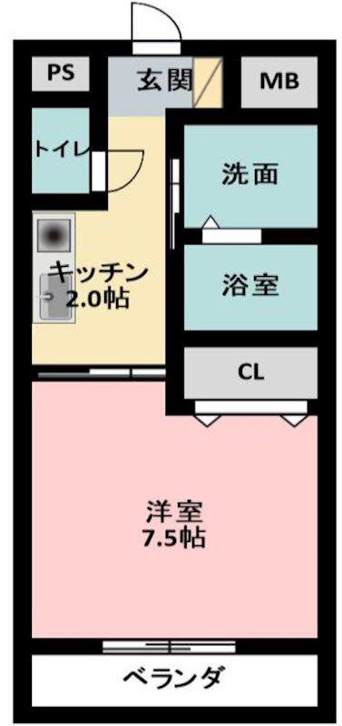 リバティー(1K/2階)の間取り写真